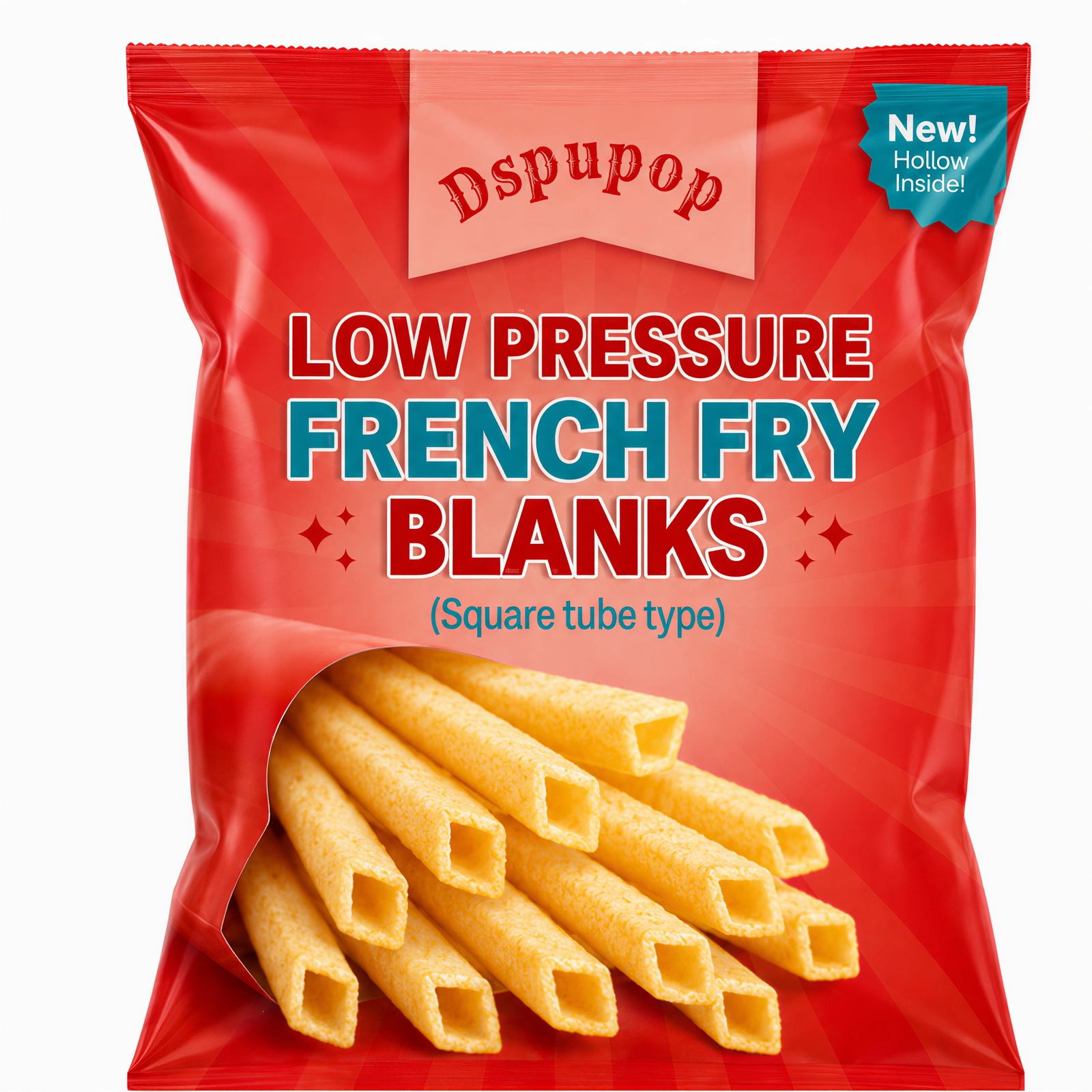 Dspupop Fries,Puffed Snack With a Crispy Texture, Perfect for Family Snacks, Party Appetizers, Restaurant Sides, and Family Gatherings,3.5 oz Per Bag (4, Square)
