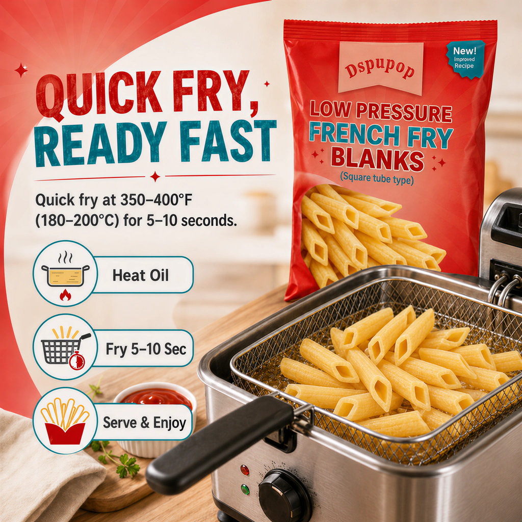 Dspupop Fries,Puffed Snack With a Crispy Texture, Perfect for Family Snacks, Party Appetizers, Restaurant Sides, and Family Gatherings,3.5 oz Per Bag (2, Square)