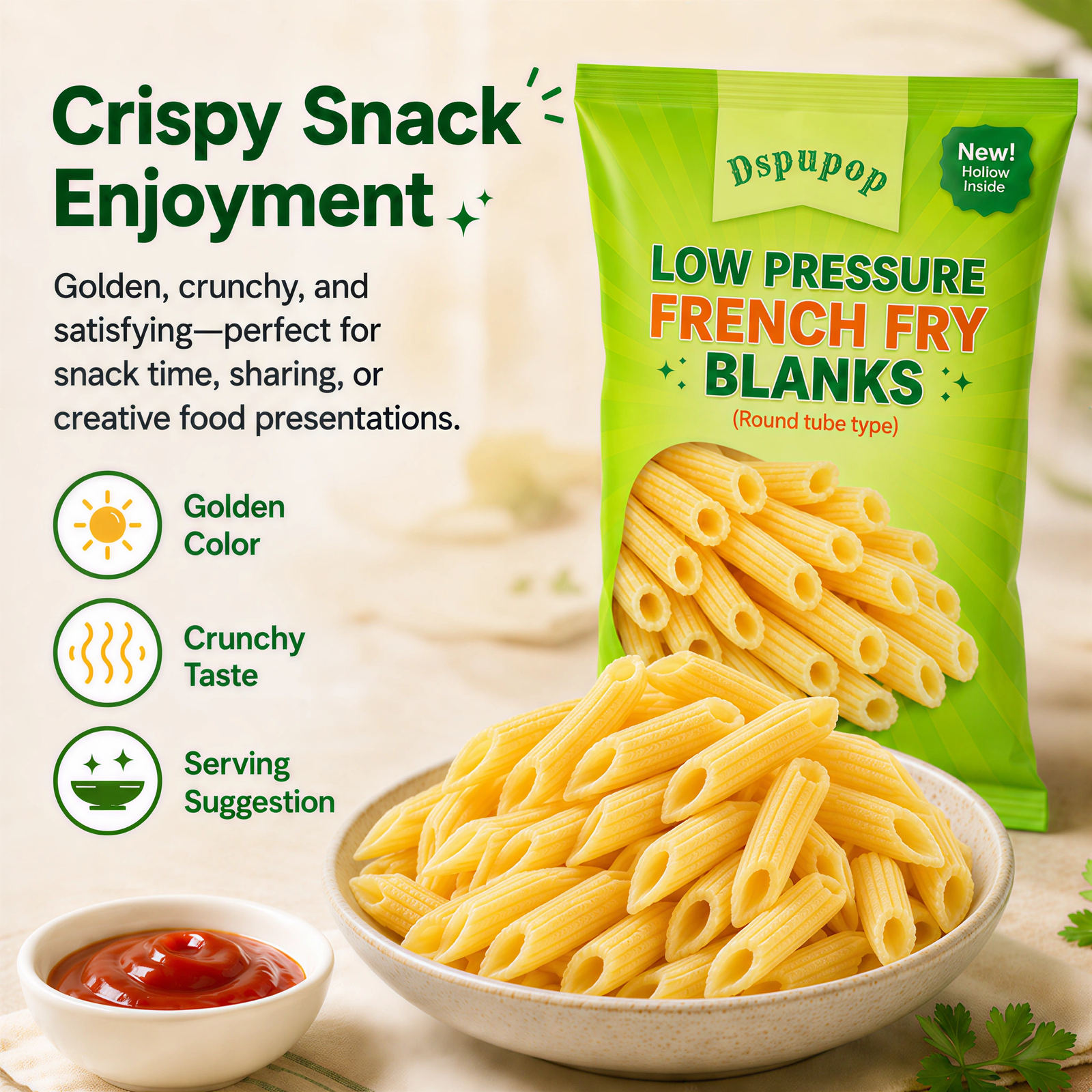 Dspupop Fries,Puffed Snack With a Crispy Texture,  (2, Round)