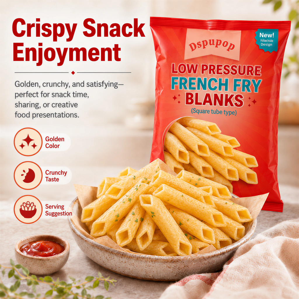 Dspupop Fries,Puffed Snack With a Crispy Texture, Perfect for Family Snacks, Party Appetizers, Restaurant Sides, and Family Gatherings,3.5 oz Per Bag (2, Square)